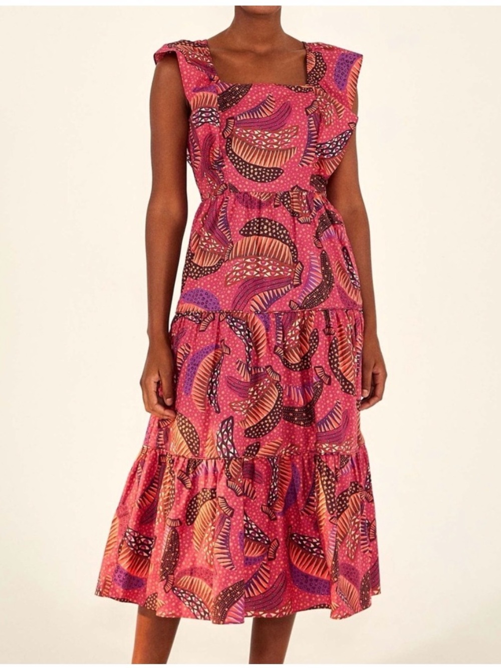 FARM Rio Pink Printed Tiered Midi Dress